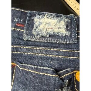 MEK Denim Cape Town Boot Cut Jeans Dark Wash Distressed Size 25/34